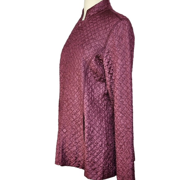 Eileen Fisher 100% Tussah Silk Blazer Jacket in Textured Burgundy Size S - Picture 6 of 12